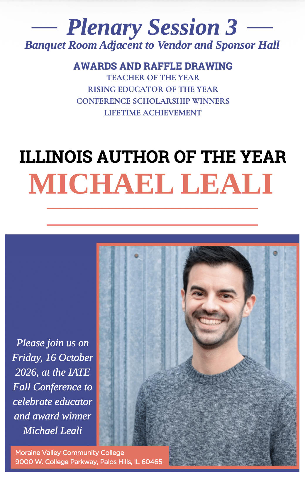 Plenary Session 3: Awards and raffle drawing, and Illinois Author of the Year Michael Leali